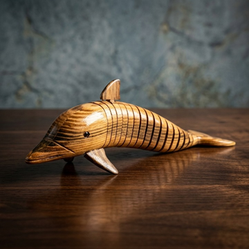**Handcrafted Wooden Dolphin Sculpture – Flexible Desk Toy**
