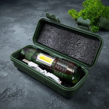 **Portable XPE + COB LED Flashlight with Case**